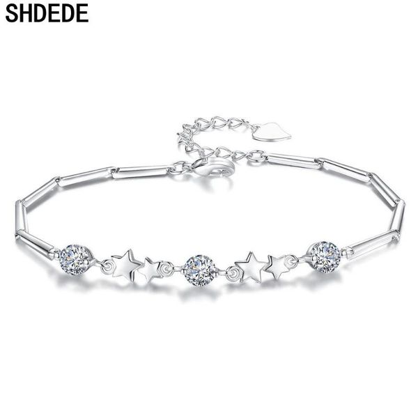 

shdede stars charm bracelet for women white pink cubic zirconia wedding party fashion jewelry casual romantic cute gifts -wh, Golden;silver