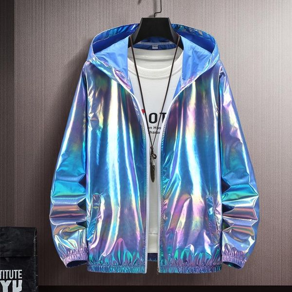 

men's jackets 2021 summer colorful shiny sunscreen clothing for men and women couples thin breathable color jacket trend large size, Black;brown