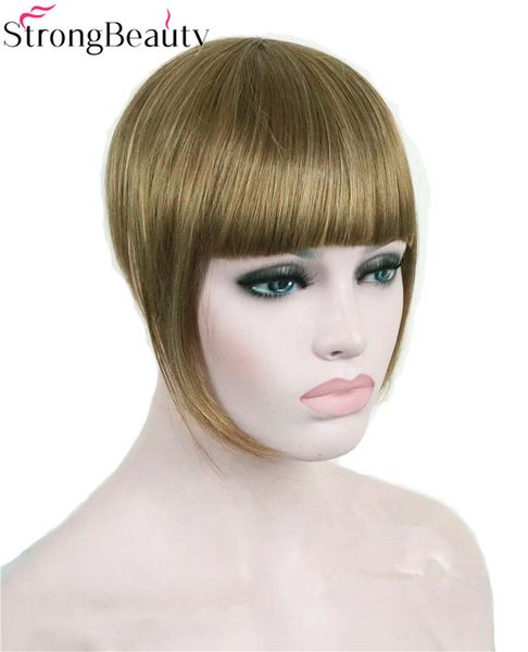 

strong beauty synthetic women short blonde brown black gold front neat bangs extension clip in hair piece fringe extensions