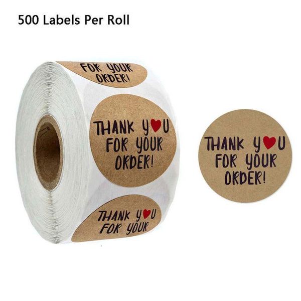 

500pcs 1inch kraft thank you for your order stickers wedding seal labels scrapbooking package stationery decoration gift wrap