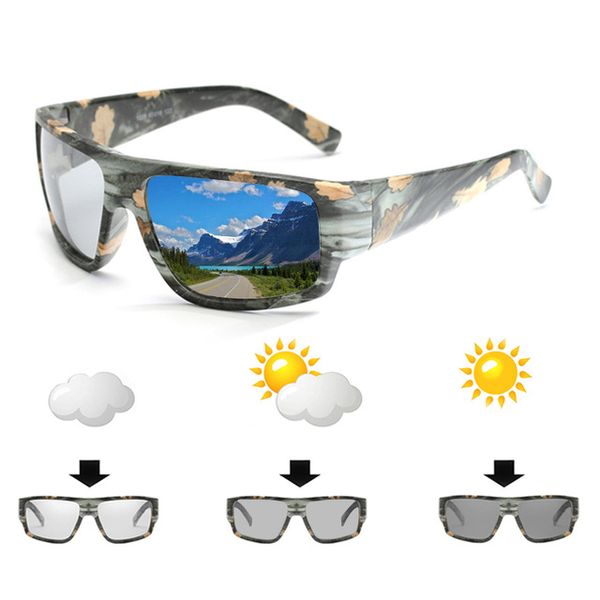 Quadrado Photochromic Óculos de Sol Homens Polarizado Chameleon Driving Shades Sun Óculos Mudar Cor Male Camo Oculos Gafas
