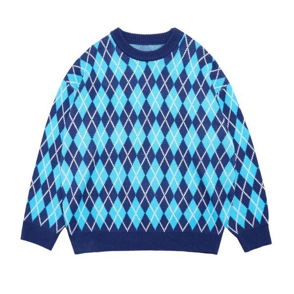 

men's sweaters autumn winter pullovers knitted plaid jumpers oversize casual knitwears loose streetwear male clothing, White;black