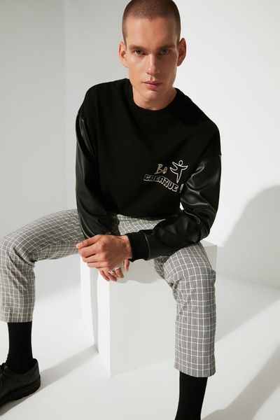

men's hoodies & sweatshirts trendyol men oversize bike collar printed tmnaw22sw1075, Black