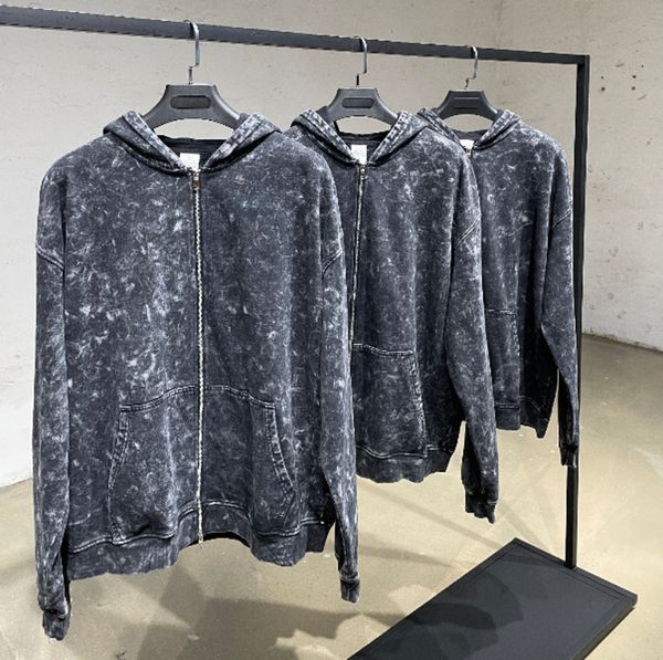 

men's jackets high street washing water used sweater double zipper hooded sweater, Black;brown