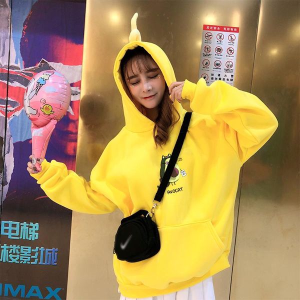 

women's hoodies & sweatshirts cute cartoon avocado hoodie kawaii printed girl personality ladies aesthetic mujer moda 2021, Black
