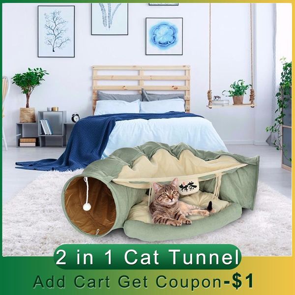 

cat toys removeable tunnel tube pet interactive play collapsible bed nest products cushion mat