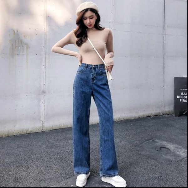 

160 185 women jeans cm height tall wide leg long pants mom high waisted female extended loose casual black denim, Blue