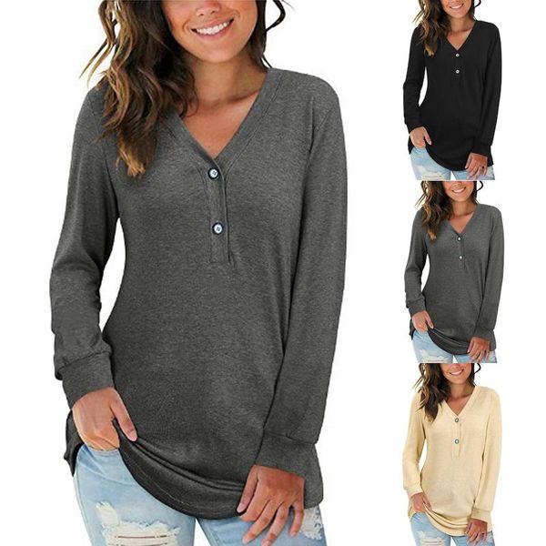 

women's sweaters women blouse pure color v-neck button causal long sleeve clothing vintage elegant plus size loose shirt #25, White;black