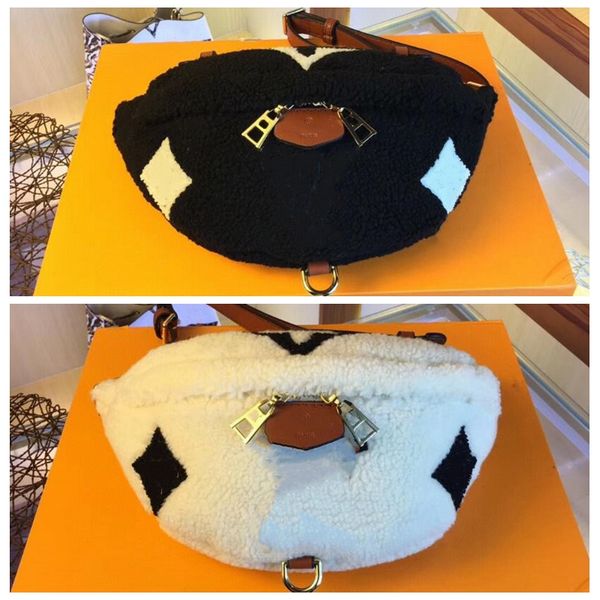 

designer fanny pack fashion women teddy waist bag lambswool fur plush printed crossbody handbags lady lambs