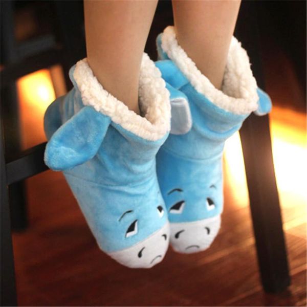

slippers suihyung women home plush winter warm cotton padded shoes thick velvet animals indoor floor ladies footwear, Black