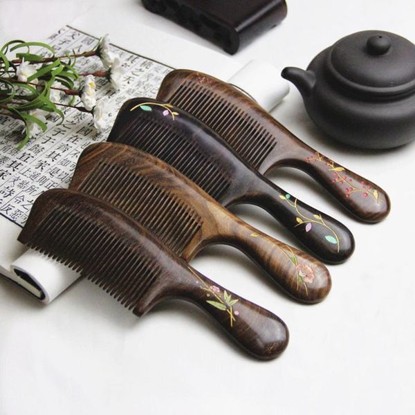 

1pcs natural sandalwood comb anti-static hair handle massage combs travel care tools for women gift styling tools1, Silver