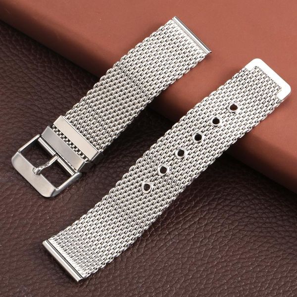 

watch bands 20mm/22mm/24mm silver straps band mesh stainless steel strap pin buckle men's watches replacement bracelet 6 holes, Black;brown