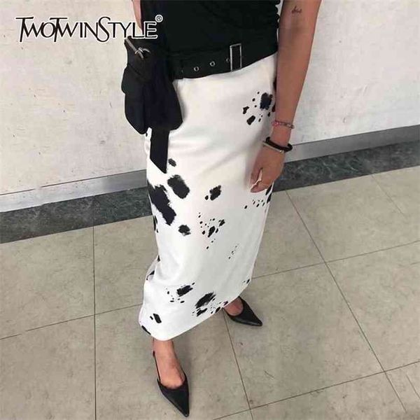 

print milk skirt for women high waist sashes hit color midi skirts female fashion clothing 210521, Black