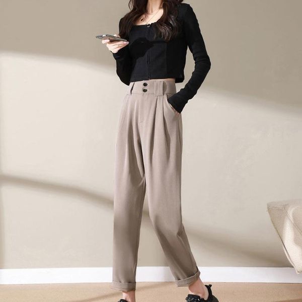 

women's pants & capris summer business high waist suit pant fashion office lady solid slim work 2021 women ol chic fitness pencil trous, Black;white