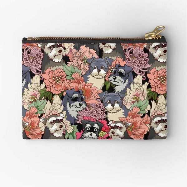 

cosmetic bags & cases women schnauzer flowers printed fashion cosmetics organizer bag for travel colorful storage lady small gift