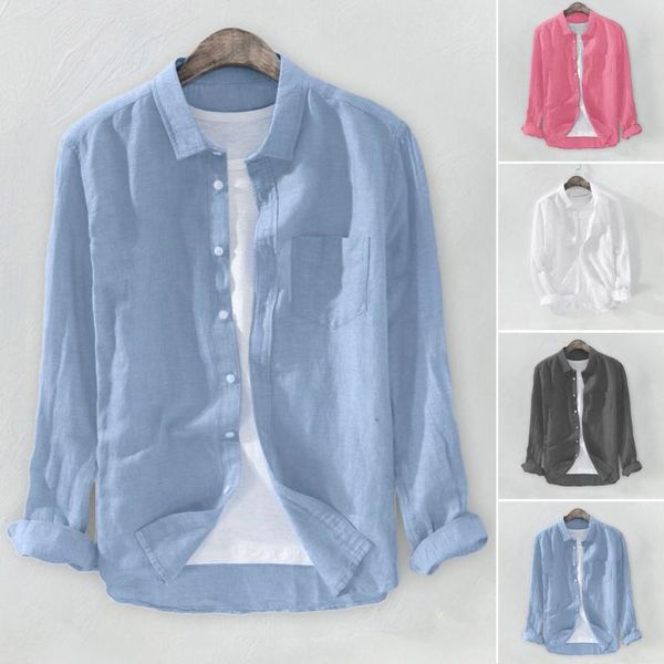 

men's casual shirts cotton linen long sleeve men slim turn-down collar autumn beach shirt plus size baggy pocket blouses, White;black