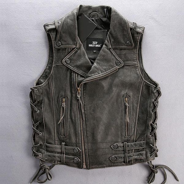 

men's vests 5 days arrival,men's vintage cowhide vest genuine leather motorcycle rider black sleeveless jacket, Black;white