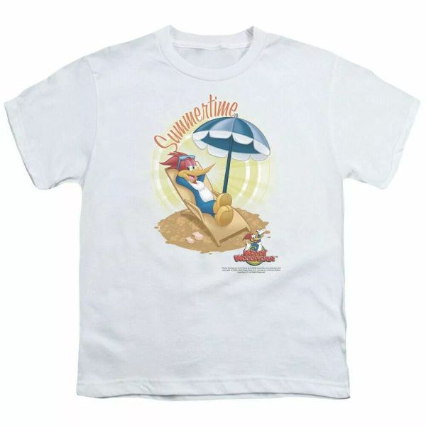 

Woody Woodpecker Summertime Kids Youth T Shirt Licensed Cartoon White, White;black