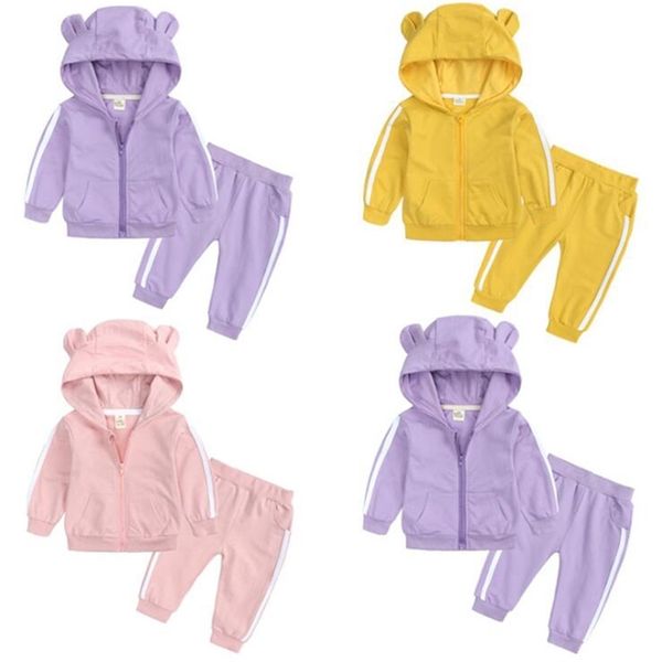 Sping Sonbahar Bebek Bebek Erkek Kız Uzun Kollu Hoodie Üst + Pantolon Giyim Setleri Çocuklar Erkek Kız Spor Giyim Giyim Takım Elbise 210521