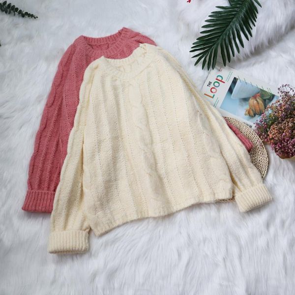 

women's sweaters ebaihui sweater women casual loose knitted solid jacquard pullover winter warm thick sweet long sleeve fashion knitwea, White;black