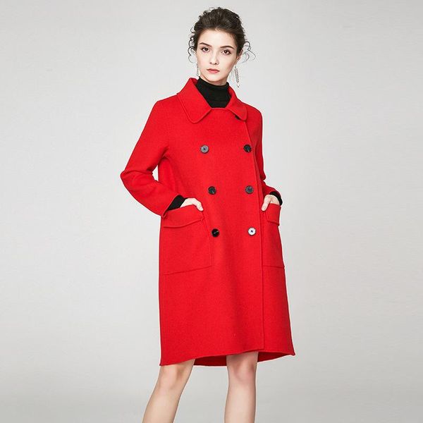 

women's wool & blends women s winter coat red double sided cashmere outwear 2021 autumn plus size ladies fashion overcoats loose long f, Black