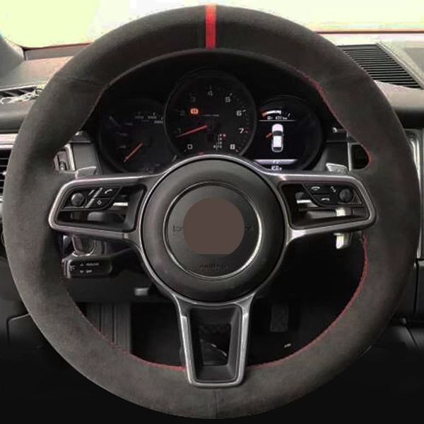 

car steering wheel cover diy hand-stitched soft black suede for porsche cayenne macan panamera 911 996 997 959 cayman boxster