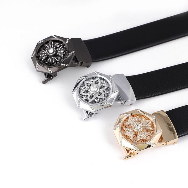 

new men's belt alloy automatic buckle business leisure smooth leather, Black;brown