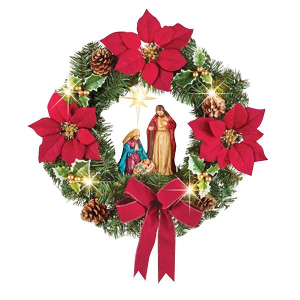 

decorative flowers & wreaths christmas wreath with jesus red pine cone nativity scene led lights string garland mixed holiday decorations no