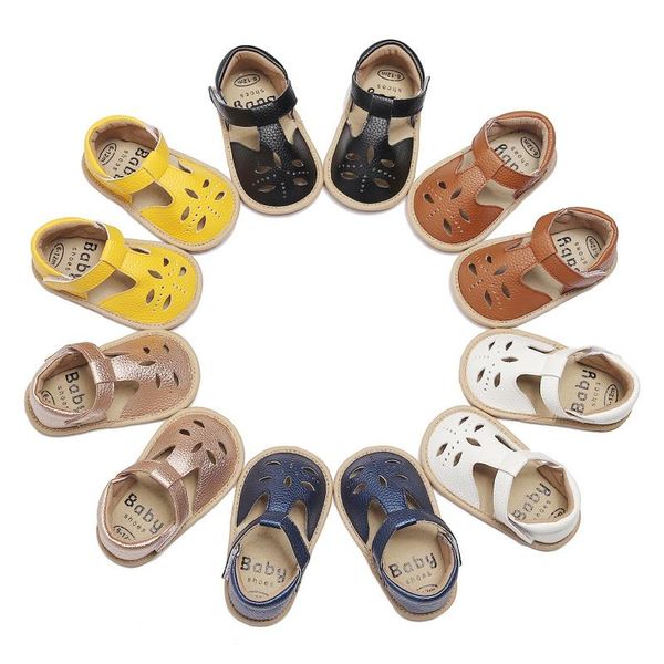 

sandals summer infant baby soft moccasins cute hollow solid color shoes breathable toddler rubber sole anti-slip, Black;red