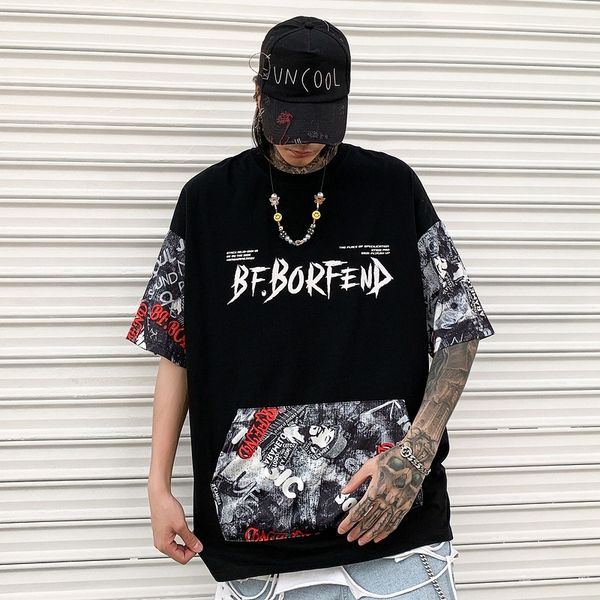 

t shirt short sleeve hip hop street 2021 summer personality letter boy print tee, White;black