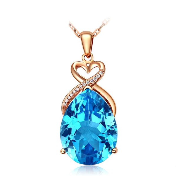 

love crystal female big blue stone necklaces & pendants rose gold color queen oval necklace choker for women chains, Silver