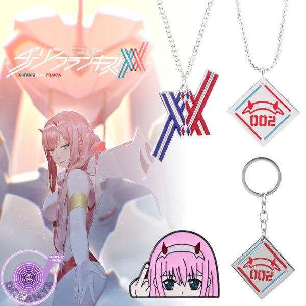 

keychains anime darling in the franxx code 002 zero two necklace keychain keyring badge pin brooch pendant cosplay jewelry prop xmas gift, Silver