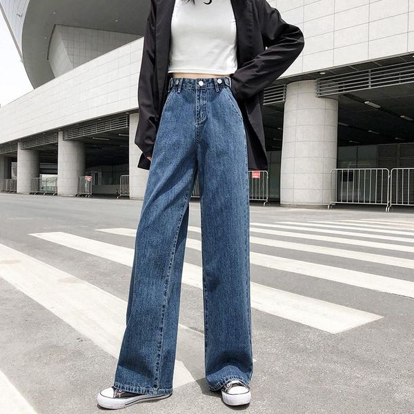 

women's jeans xs boyfriend leg baggy waist women blue casual fashion korean mom wide high femme pants for woman female