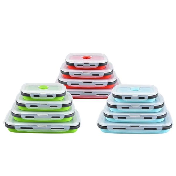 

plastic storage containers with lids -4pc silicone collapsible lunch box airtight vacuum seal,er microwavable dinnerware sets