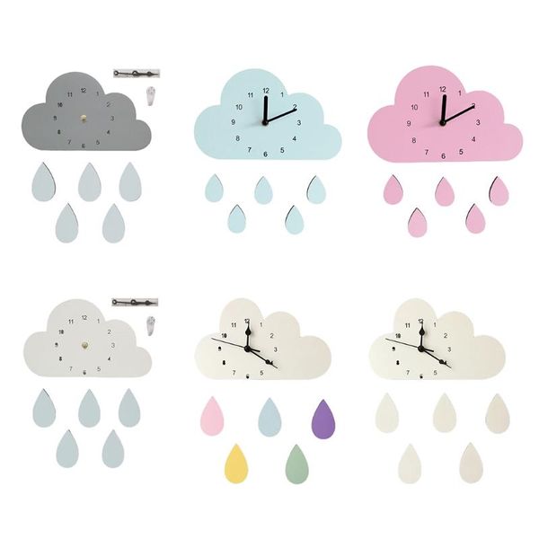 

wall clocks nordic cartoon cloud rainbow raindrop clock wooden silent mute home decoration