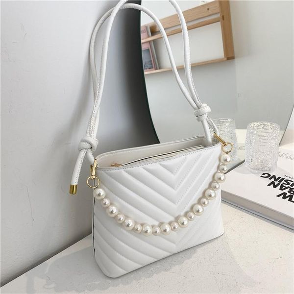 

evening bags pu leather crossbody for women small summer pearl beads solid color lady shoulder handbags simple female totes