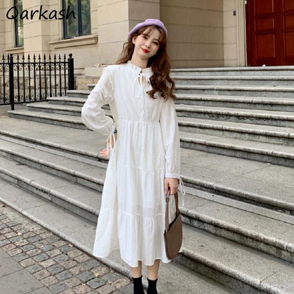 

casual dresses dress women ruffled mid-calf solid white girls college sweet simple basic inside clothing long sleeve edible tree love, Black;gray