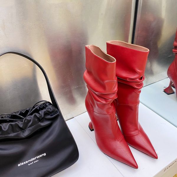 

2021 new women's shoes designer fashion luxury comfortable brand dress wedding party high heel boots, Red;white