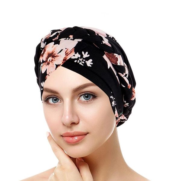 

beanie/skull caps chemo cancer head hat cap women ethnic pre-tied twisted braid hair cover floral print female boho wrap headwear #p1, Blue;gray