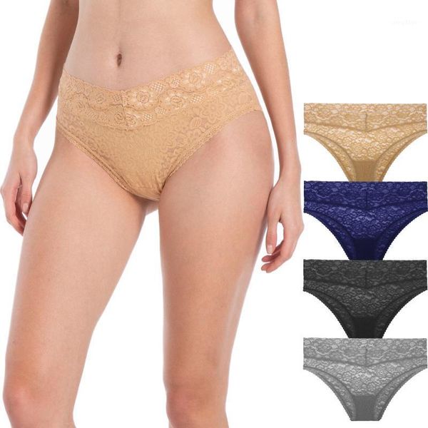 

women's panties umiehary cotton & lace high waist breathable full coverage briefs pack of 4 size small-xx large, Black;pink