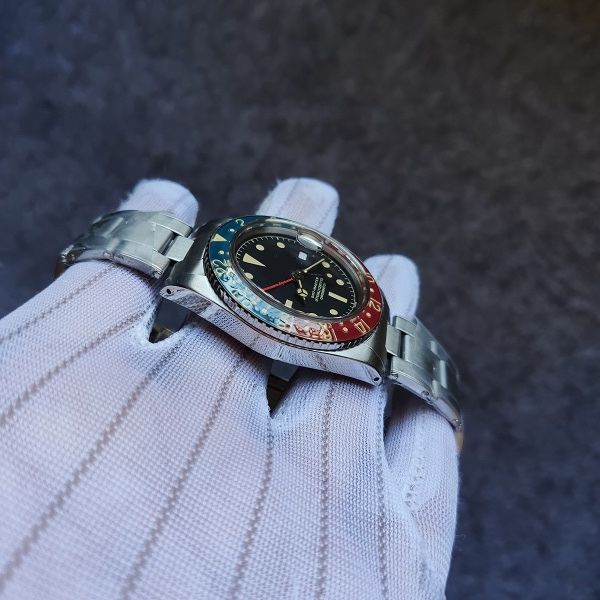 

men watch 39mm hand made aging vintage classic 1st generation gmt 1954 ref.6542 bracelet automatic movement wristwatch red blue bezel 355863, Slivery;golden