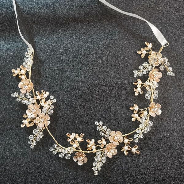 

hair clips & barrettes slbridal handmade golden clear crystal rhinestone floral leaf wedding accessories vine bridal headband women jewelry, Golden;silver