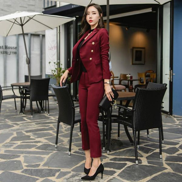 

women's tracksuits 2 piece sets womens outfits spring and autumn ol professional temperament slim suit jacket + trousers, Gray