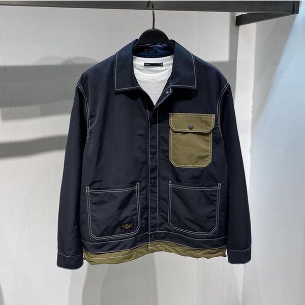 

men's casual shirts men tooling shirt japanese style long-sleeved design color matching jacket fashion for camisa masculina, White;black