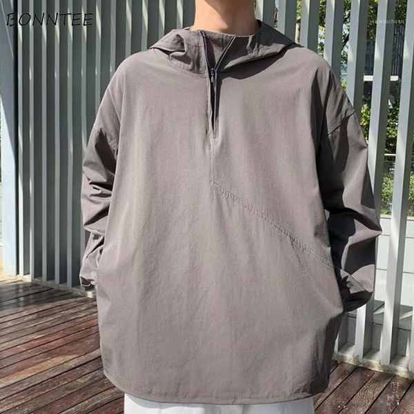 

men's hoodies & sweatshirts with hat men zipper turtleneck vintage harajuku males japan style streetwear bf leisure ins safari spring, Black