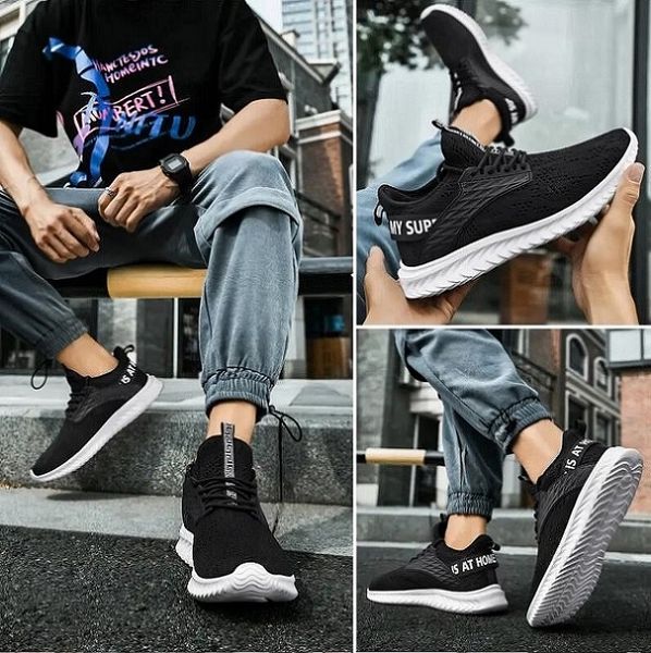 

rwe521 outdoors sport shoes men lightweight runner mesh sneakers flame flying woven outdoor trainer -- walking bottom skateboard, Black