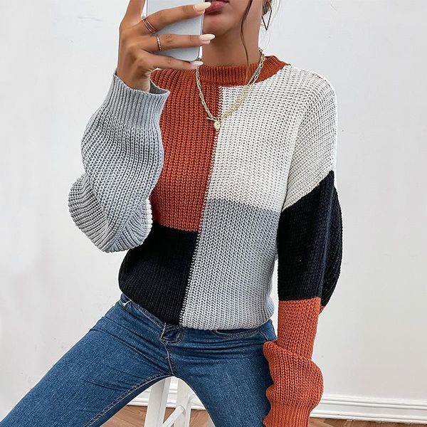 

women's sweaters harajuku knit sweater women fall color contrast base thin warm long sleeves pullover winter loose o neck lady 2021, White;black