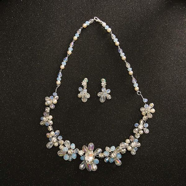 

earrings & necklace forseven fairy dubai jewelry set colorful beads crystal sets wedding party anniversary dress accessories, Silver