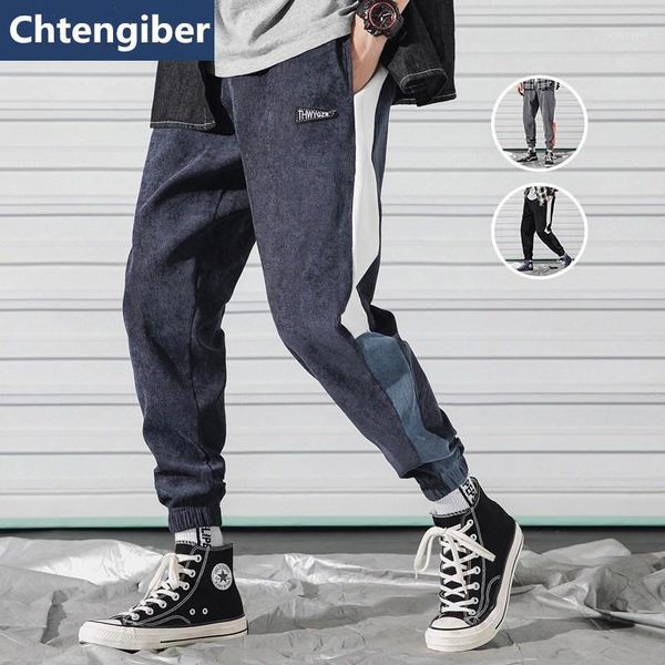 

men's pants chtengiber harem men hip hop striped patchwork sweat pant casual streetwear trousers sportswear man pantalon homm, Black