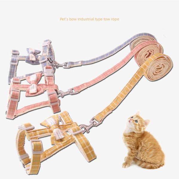 

dog collars & leashes bowknot cat harness leash set breathable collar leads adjustable walking cats outdoor traction ropes pet supplies